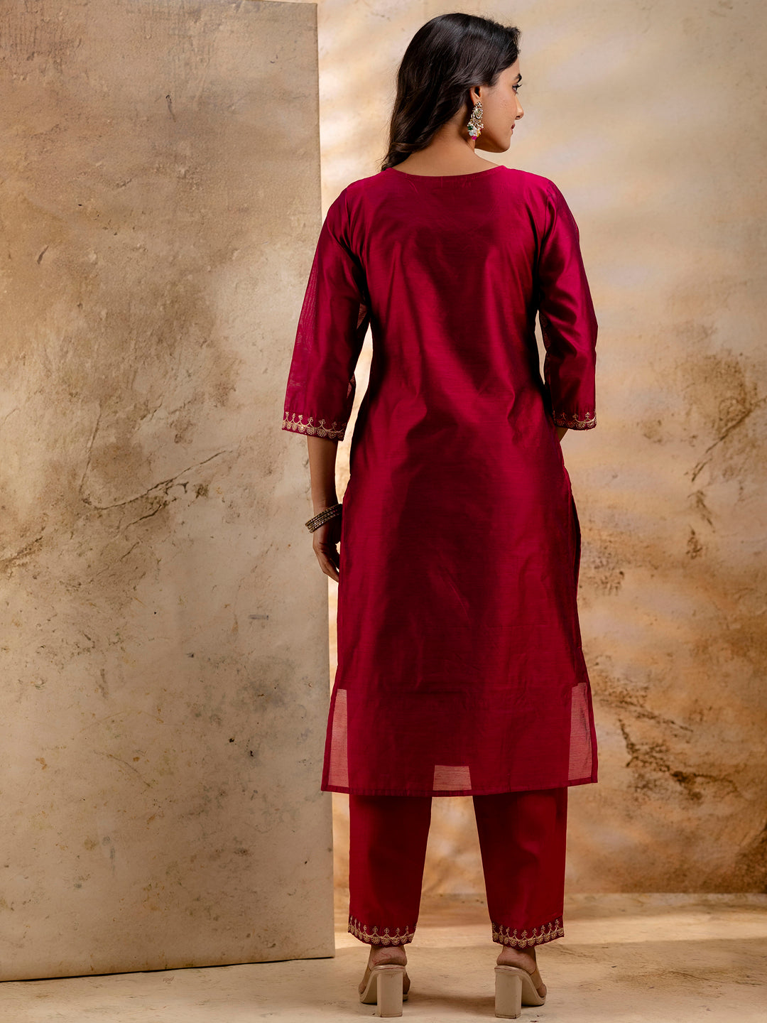 Manshi Women Kurta and Pant Sets Chanderi Silk Blend