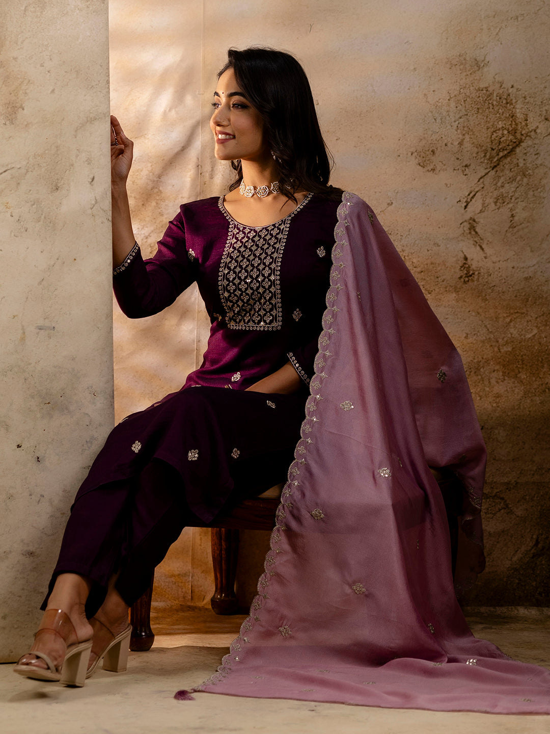 Maanya Women's Embroidered Silk Blend Kurta Pant Sets With Dupatta