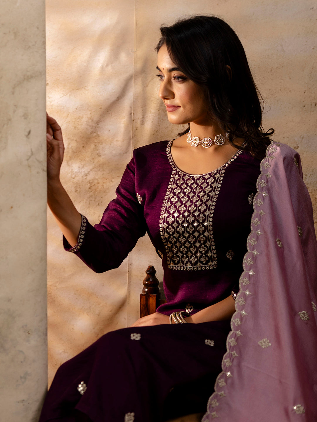 Maanya Women's Embroidered Silk Blend Kurta Pant Sets With Dupatta