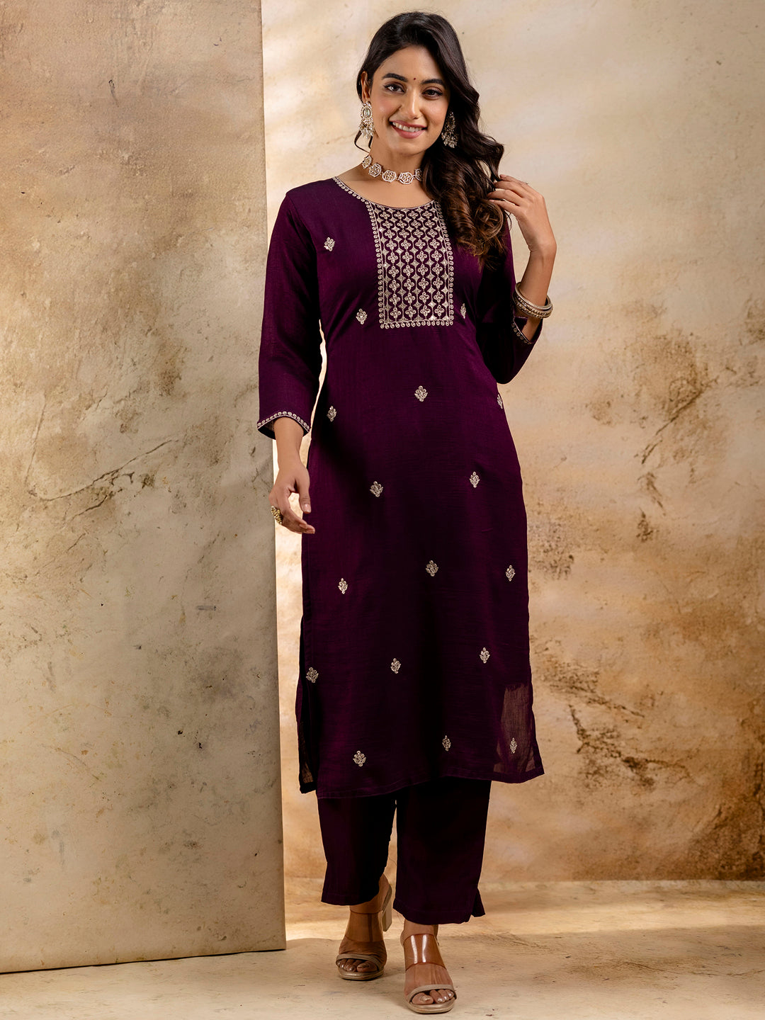 Maanya Women's Embroidered Silk Blend Kurta Pant Sets With Dupatta