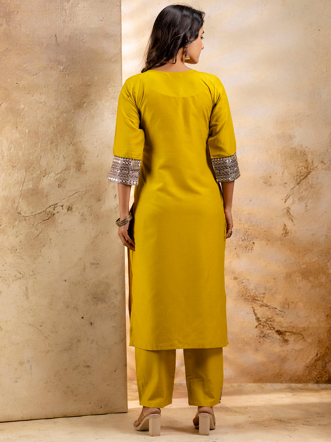 Teertha Women's Embroidered Viscose Rayon Calf Length Straight Kurta Trouser with Dupatta Set