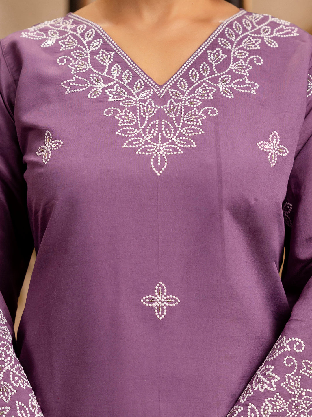 Iravya  Women's Embroidered Silk Blend Calf Length Straight Kurta Trouser with Dupatta Set