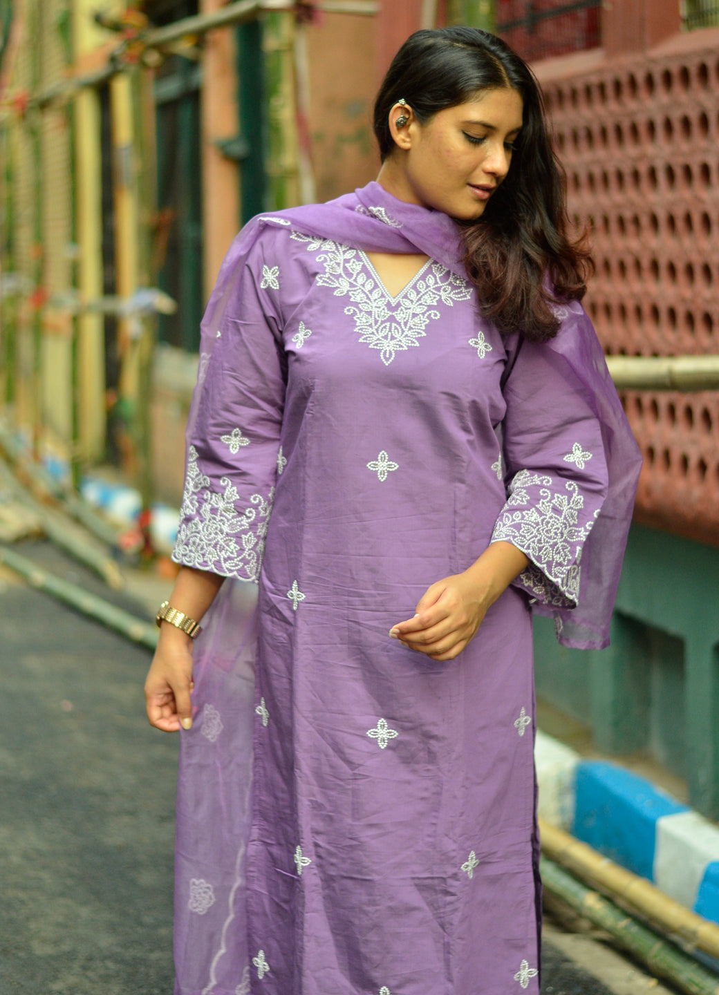 Devanshi Women's Embroidered Silk Blend Calf Length Straight Kurta Trouser with Dupatta Set