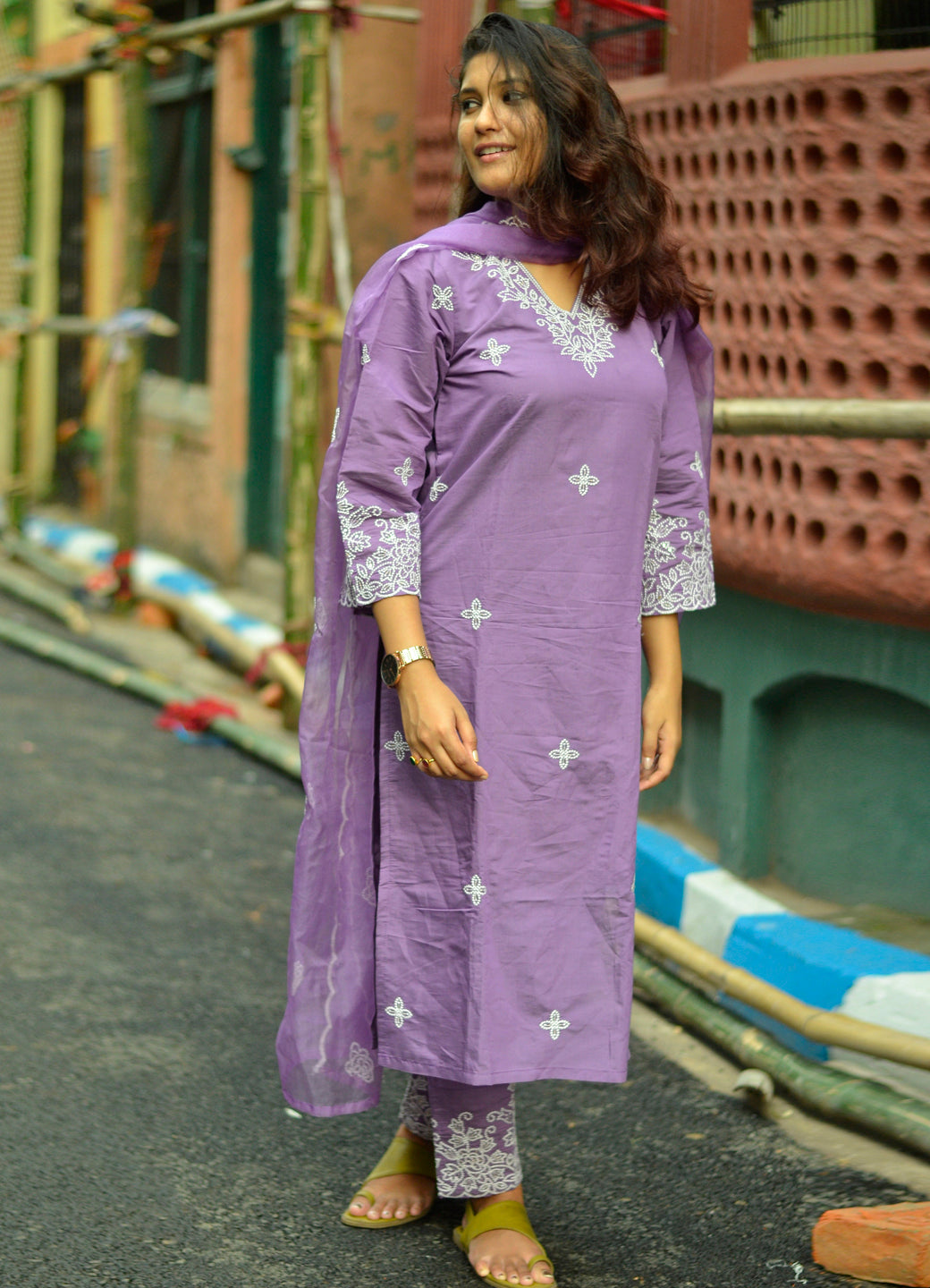 Devanshi Women's Embroidered Silk Blend Calf Length Straight Kurta Trouser with Dupatta Set