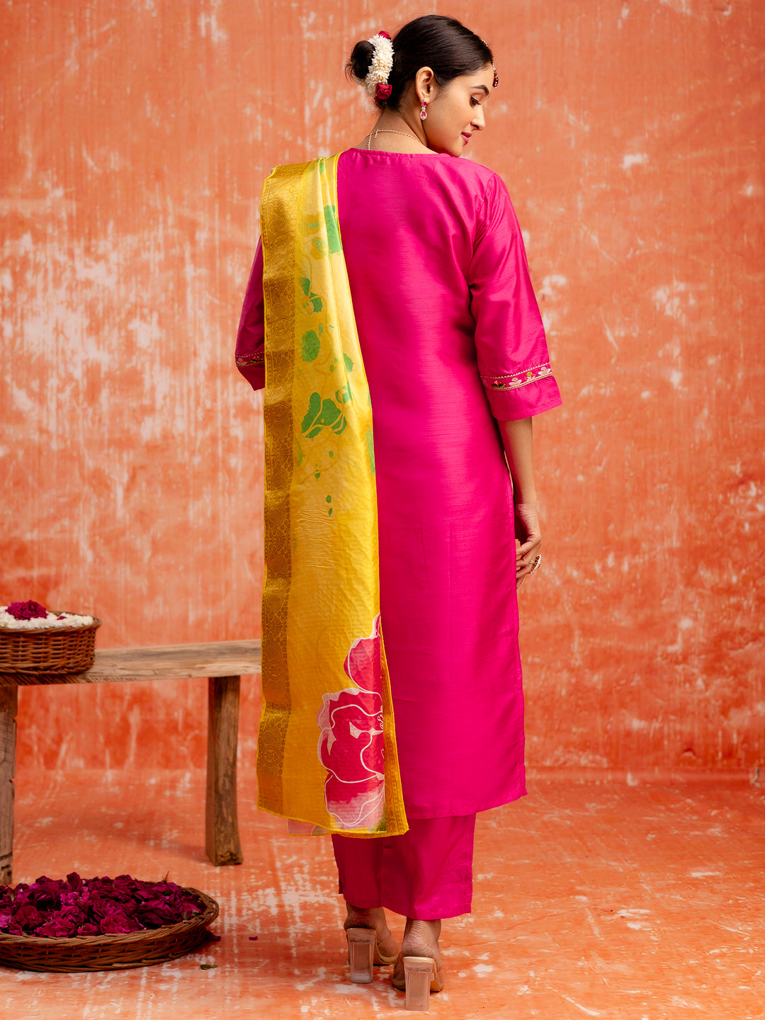 Malini Women Silk Blend Kurta Pant Dupatta Set