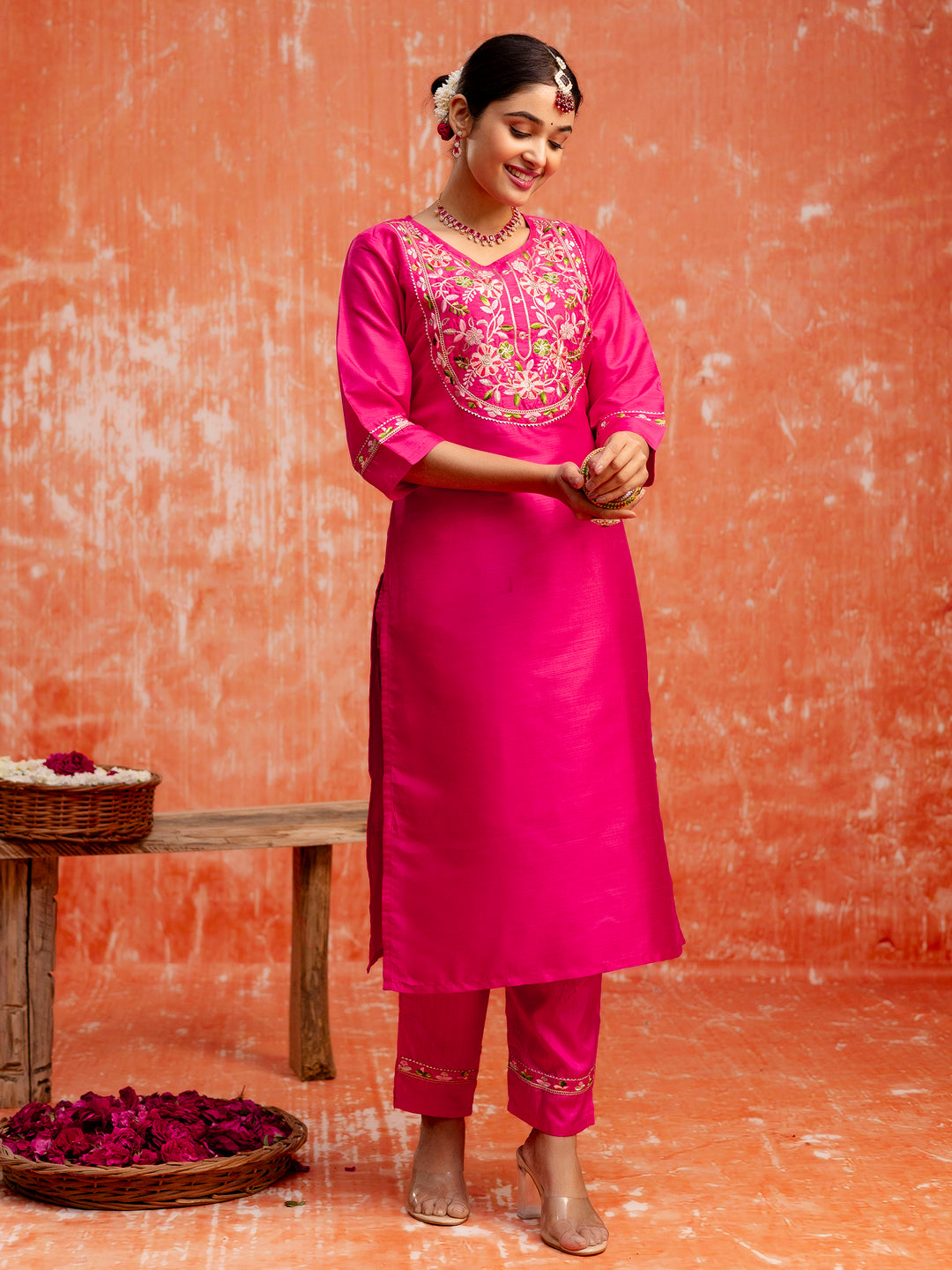 Malini Women Silk Blend Kurta Pant Dupatta Set