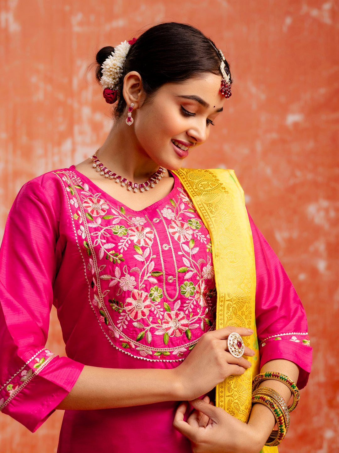 Malini Women Silk Blend Kurta Pant Dupatta Set