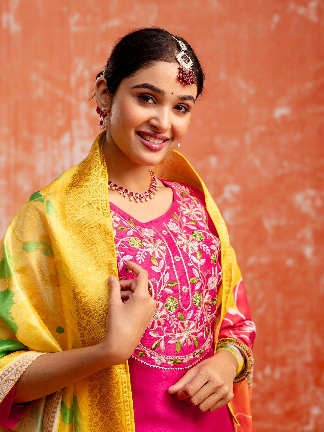 Malini Women Silk Blend Kurta Pant Dupatta Set