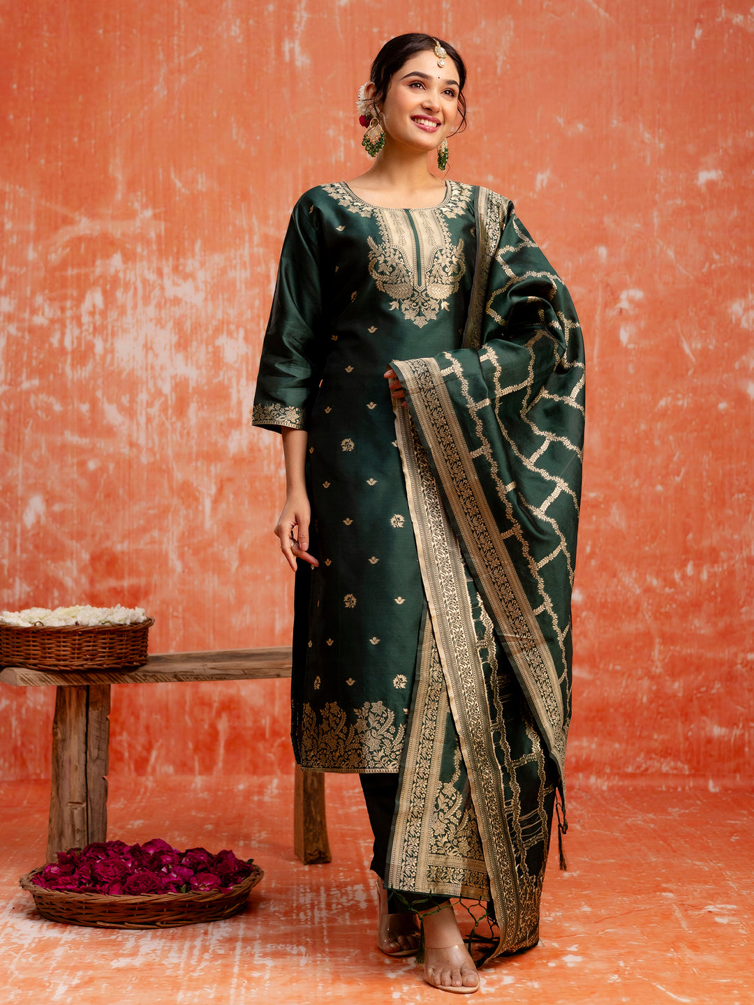 Kusum Women Silk Blend Kurta Pant Dupatta Set