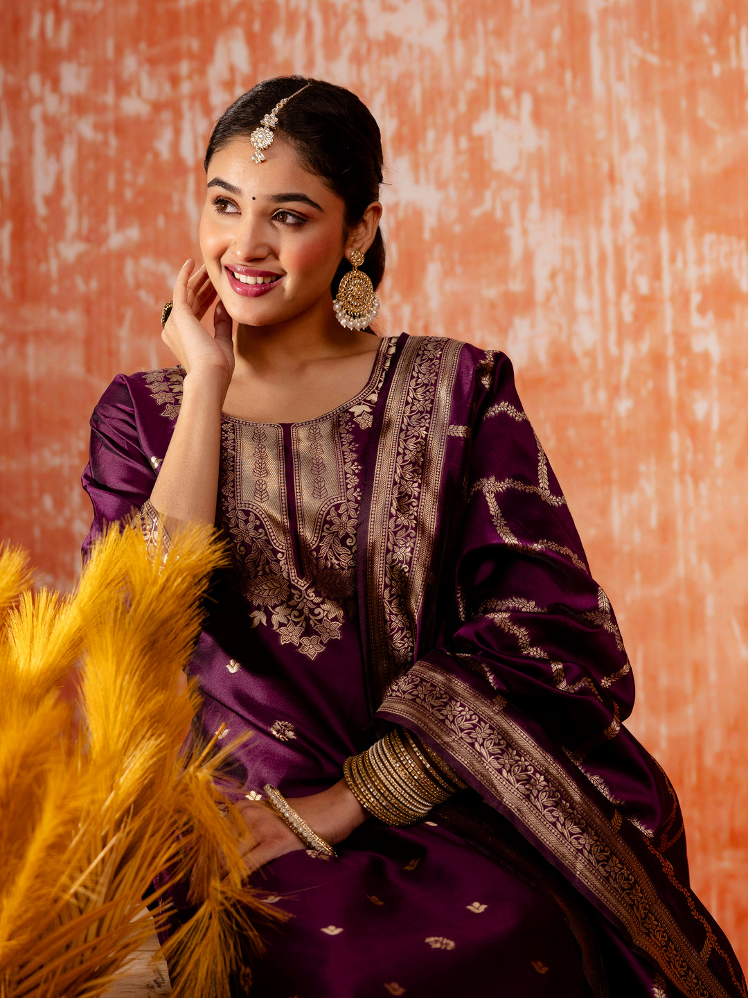 Malini Women Silk Blend Kurta Pant Dupatta Set