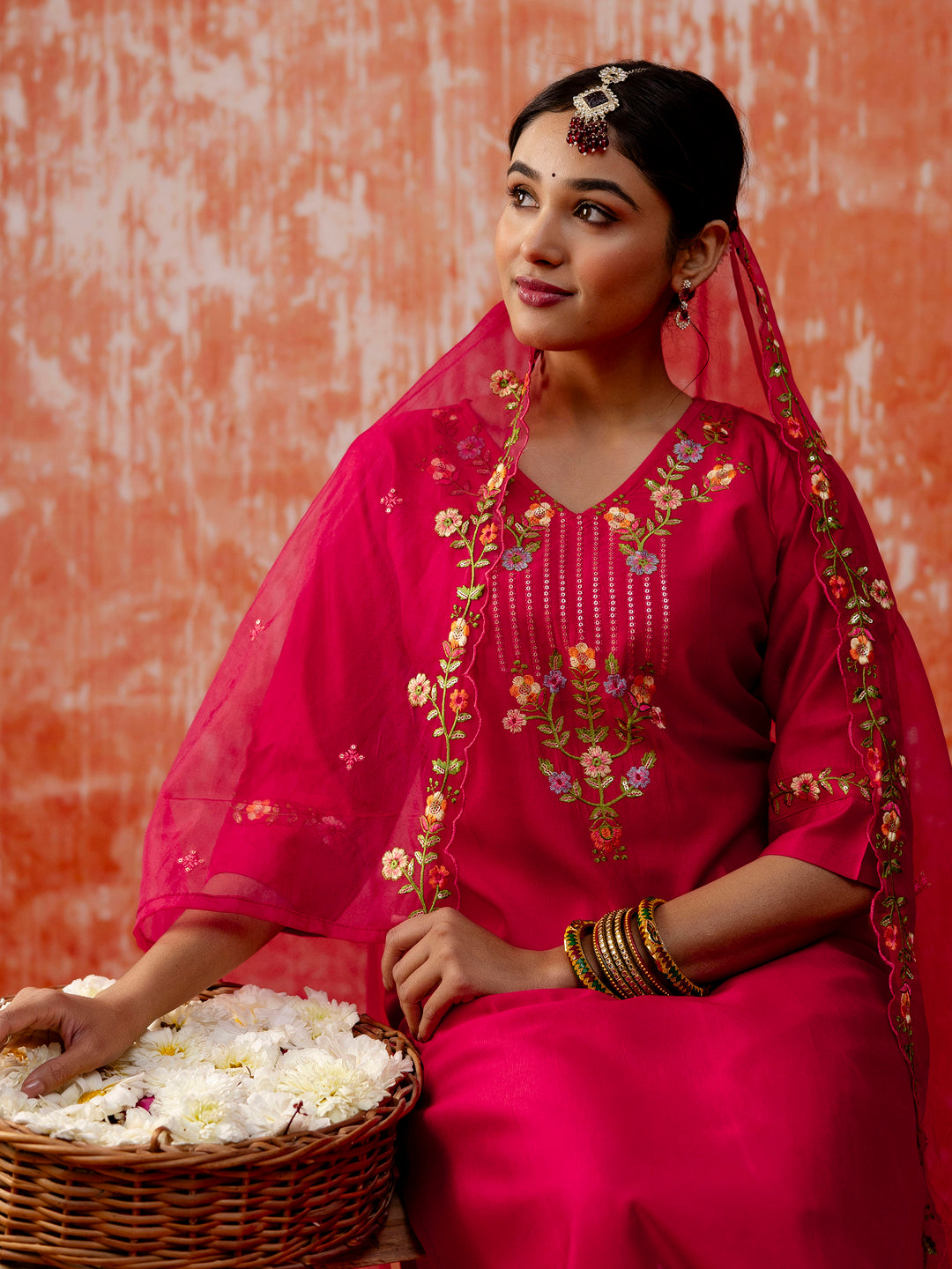 Disha Viscose Rayon Embroidered Kurta Pant Set with Organza Dupatta Modern and Traditional Blend Ethnic Wear Set