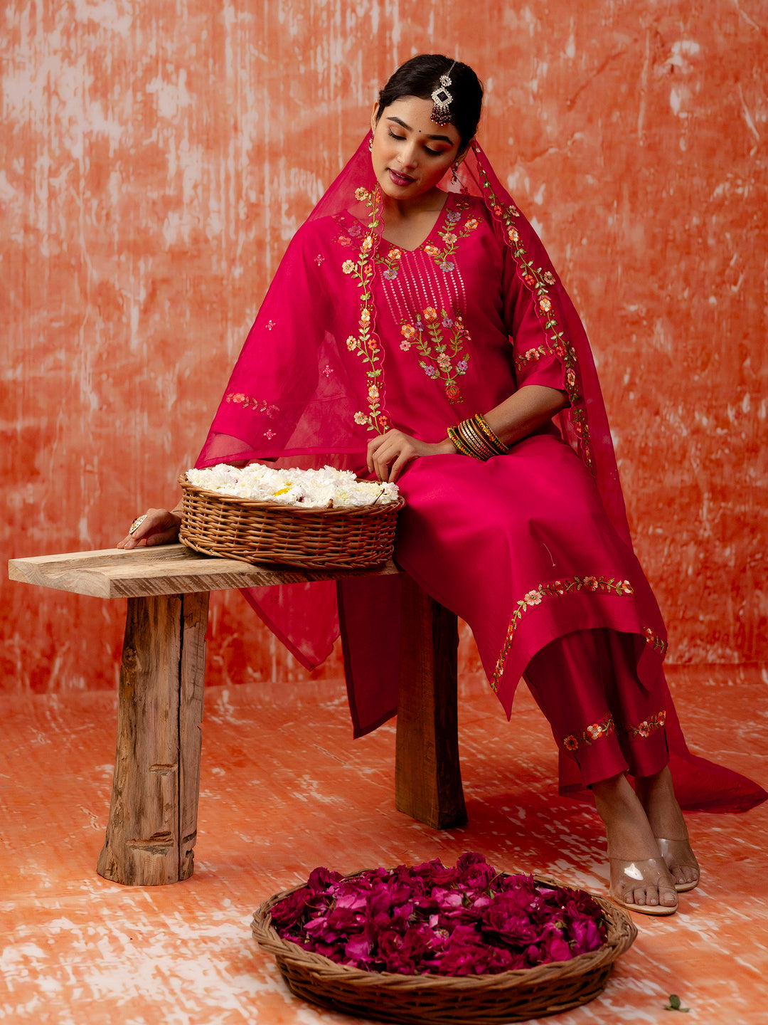 Disha Viscose Rayon Embroidered Kurta Pant Set with Organza Dupatta Modern and Traditional Blend Ethnic Wear Set