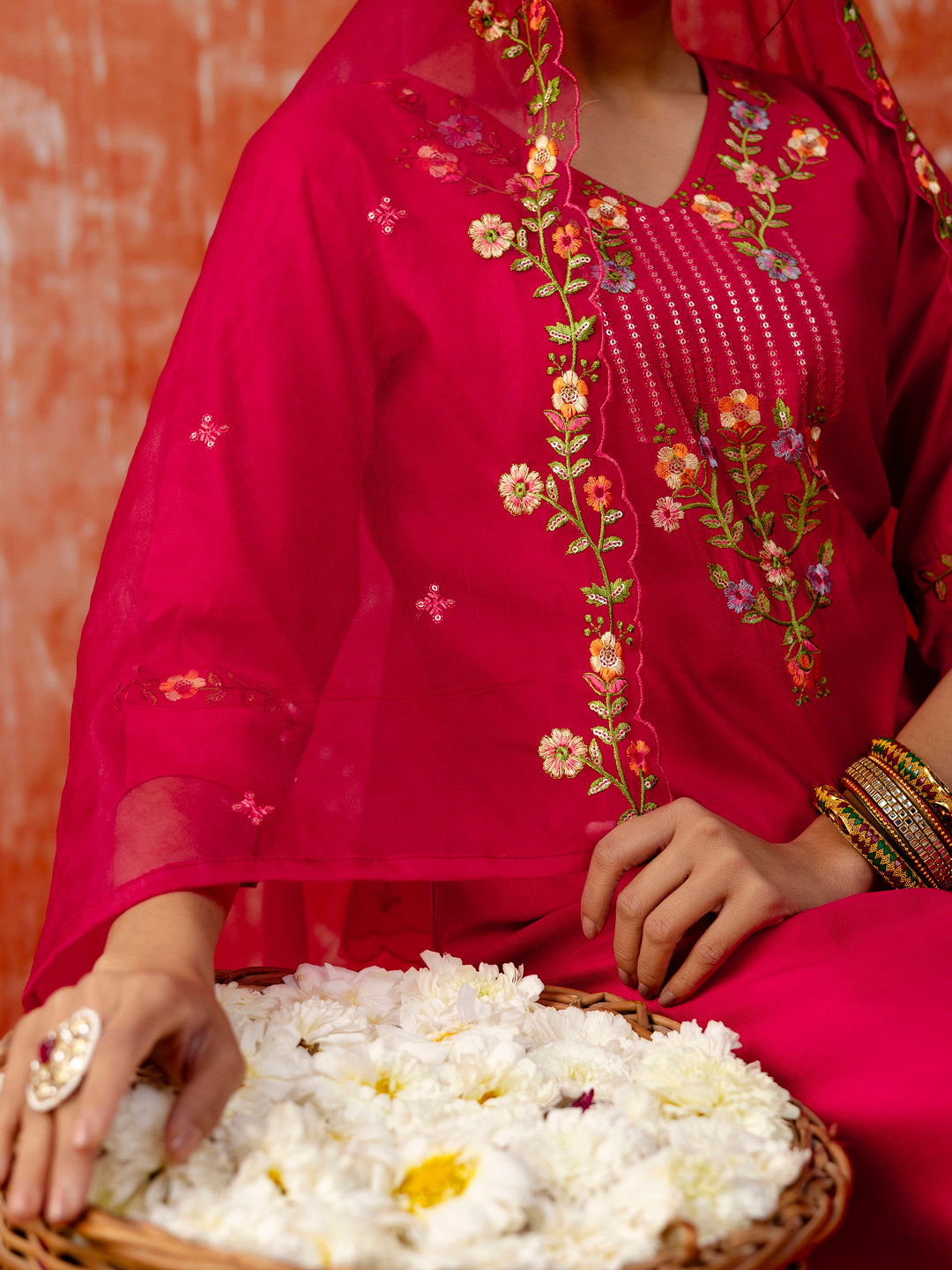 Disha Viscose Rayon Embroidered Kurta Pant Set with Organza Dupatta Modern and Traditional Blend Ethnic Wear Set
