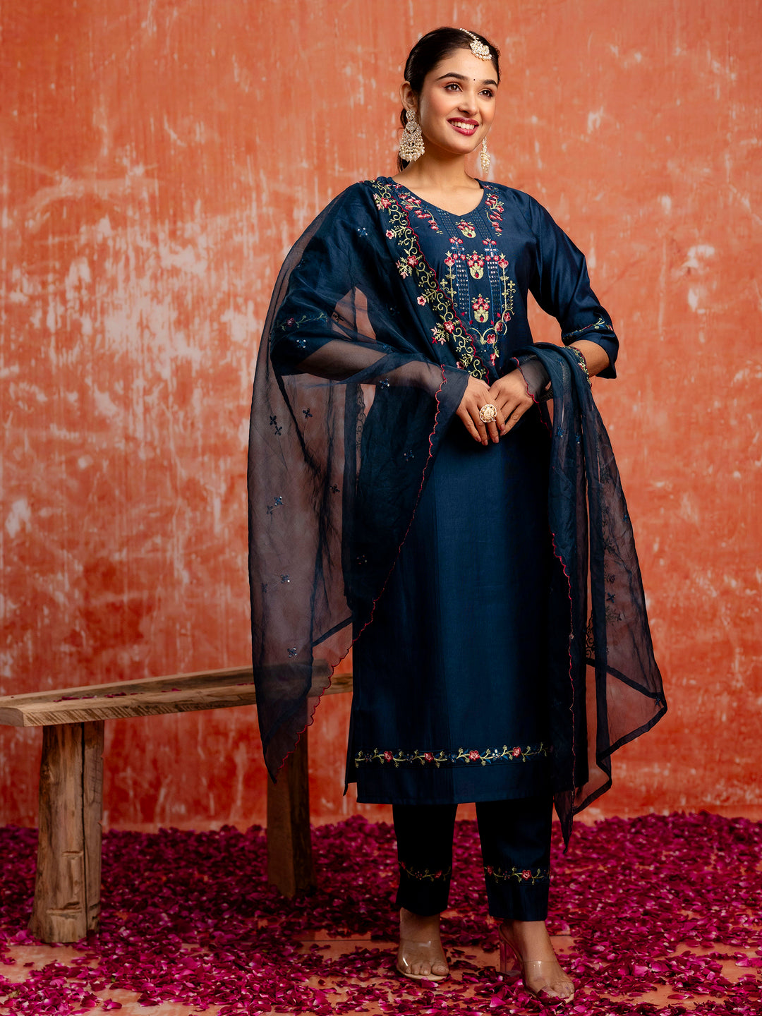 Disha Viscose Rayon Embroidered Kurta Pant Set with Organza Dupatta Modern and Traditional Blend Ethnic Wear Set