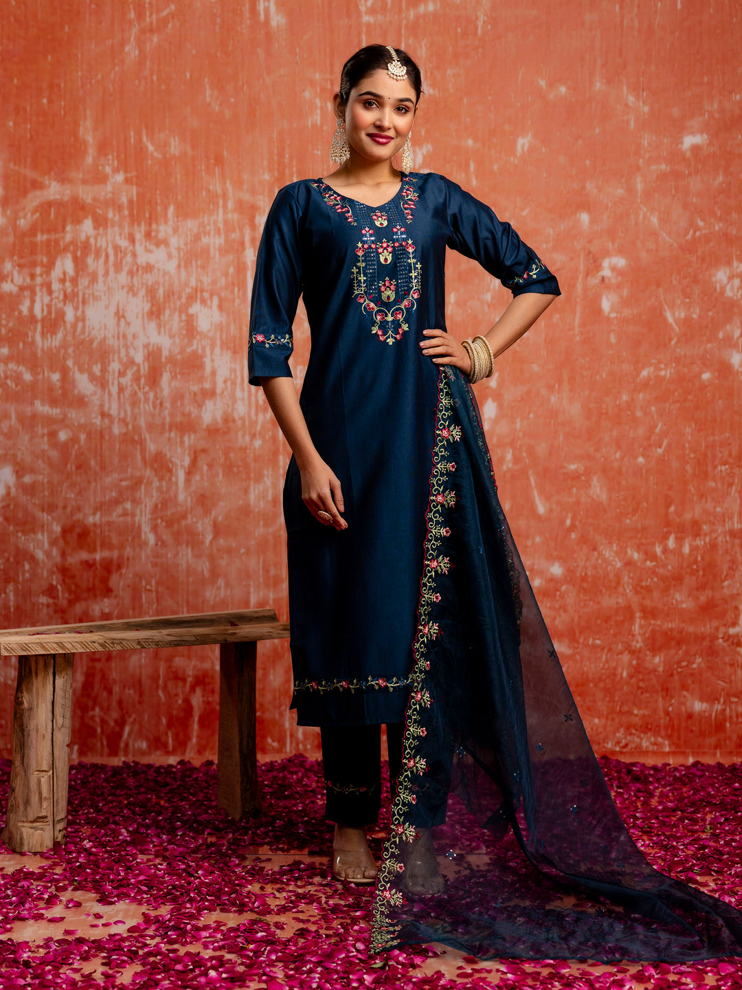 Disha Viscose Rayon Embroidered Kurta Pant Set with Organza Dupatta Modern and Traditional Blend Ethnic Wear Set