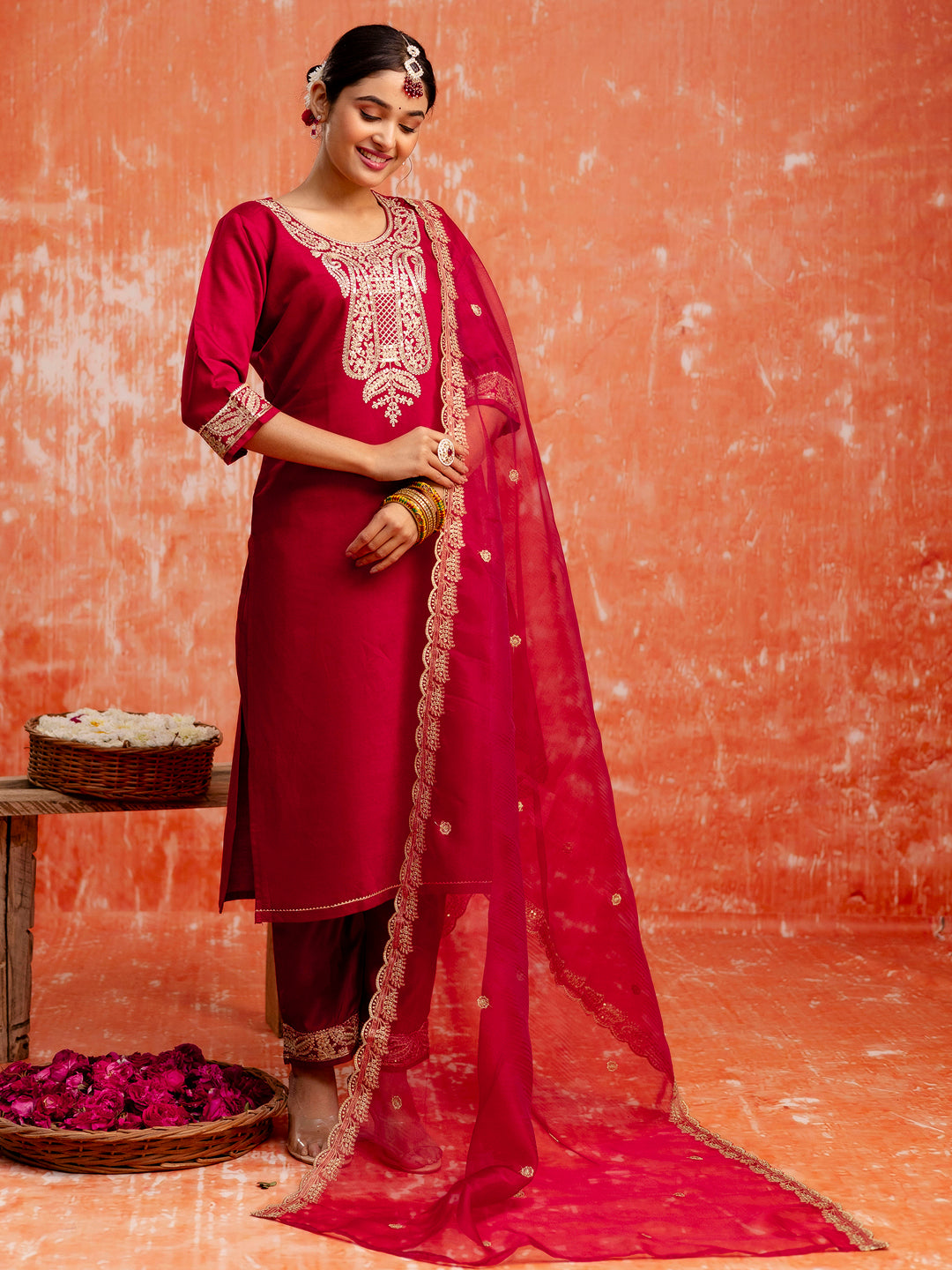 Gopika Women Silk Blend Kurta Pant Dupatta Set