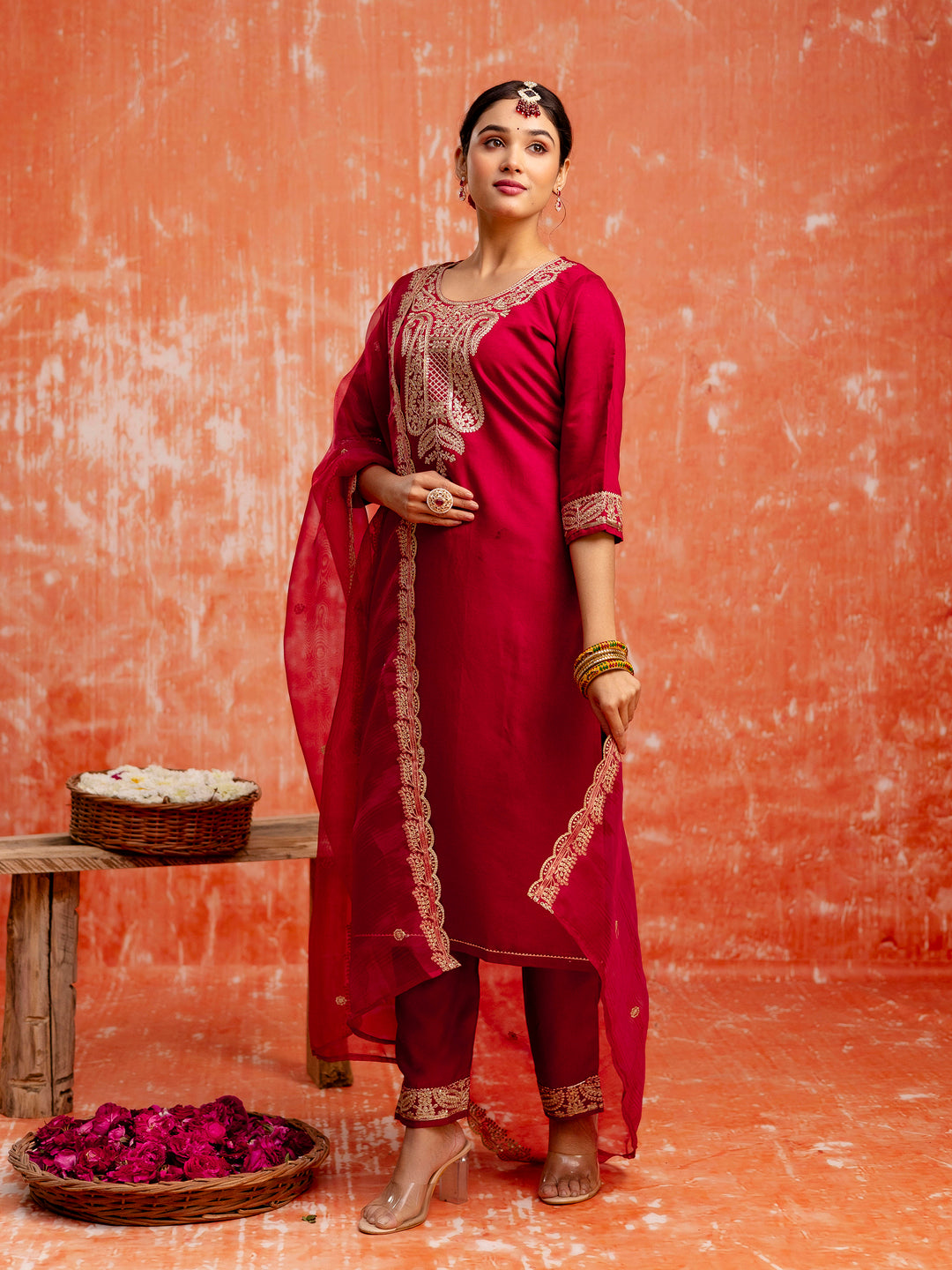Gopika Women Silk Blend Kurta Pant Dupatta Set