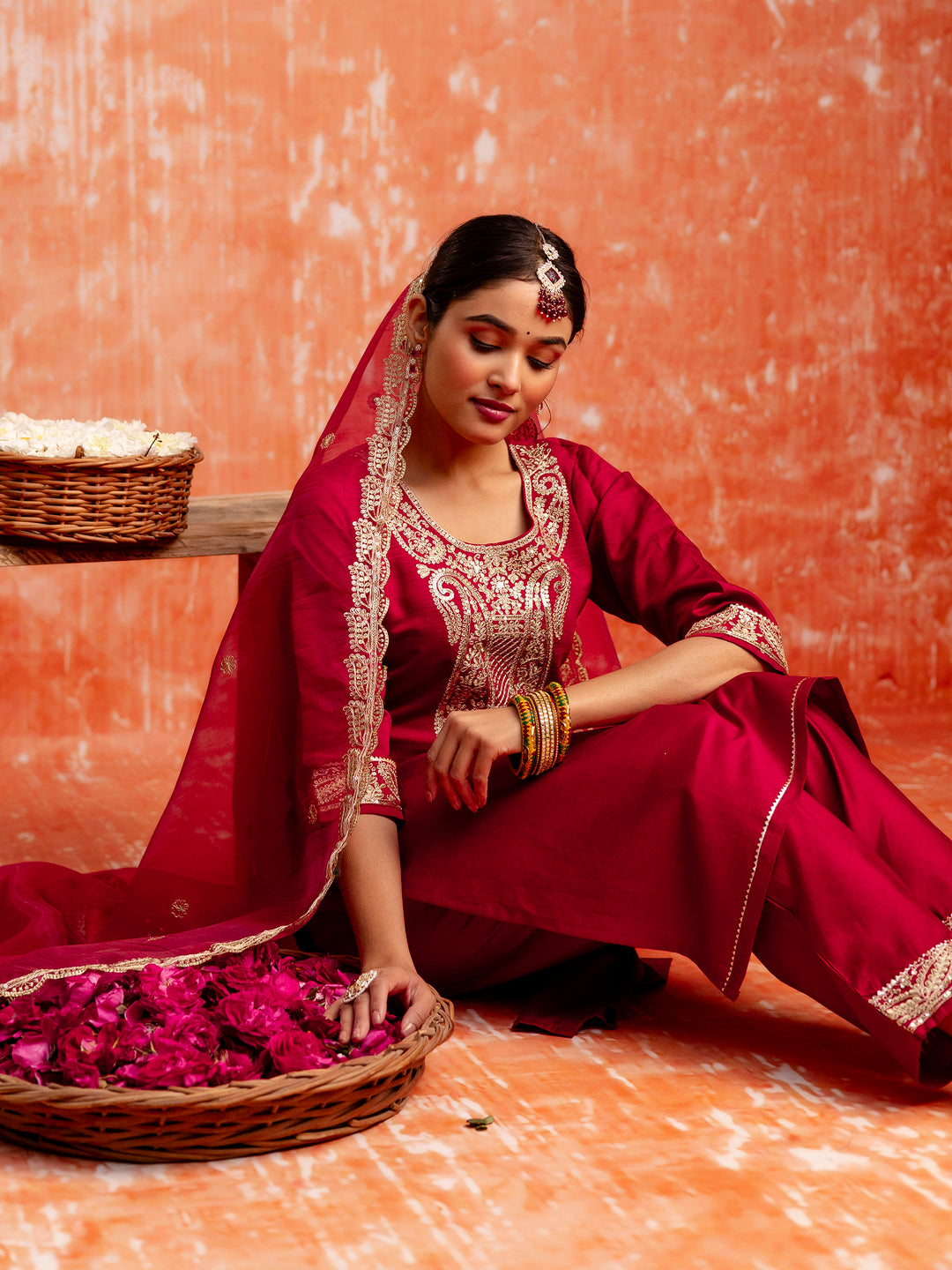 Gopika Women Silk Blend Kurta Pant Dupatta Set