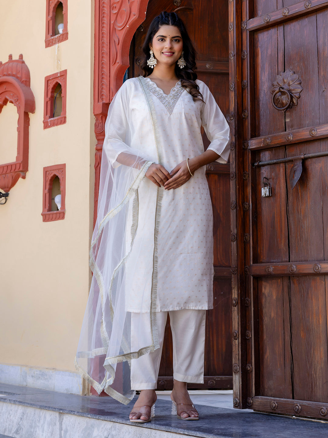 Akriti Women Silk Blend Kurta Pant Dupatta Set