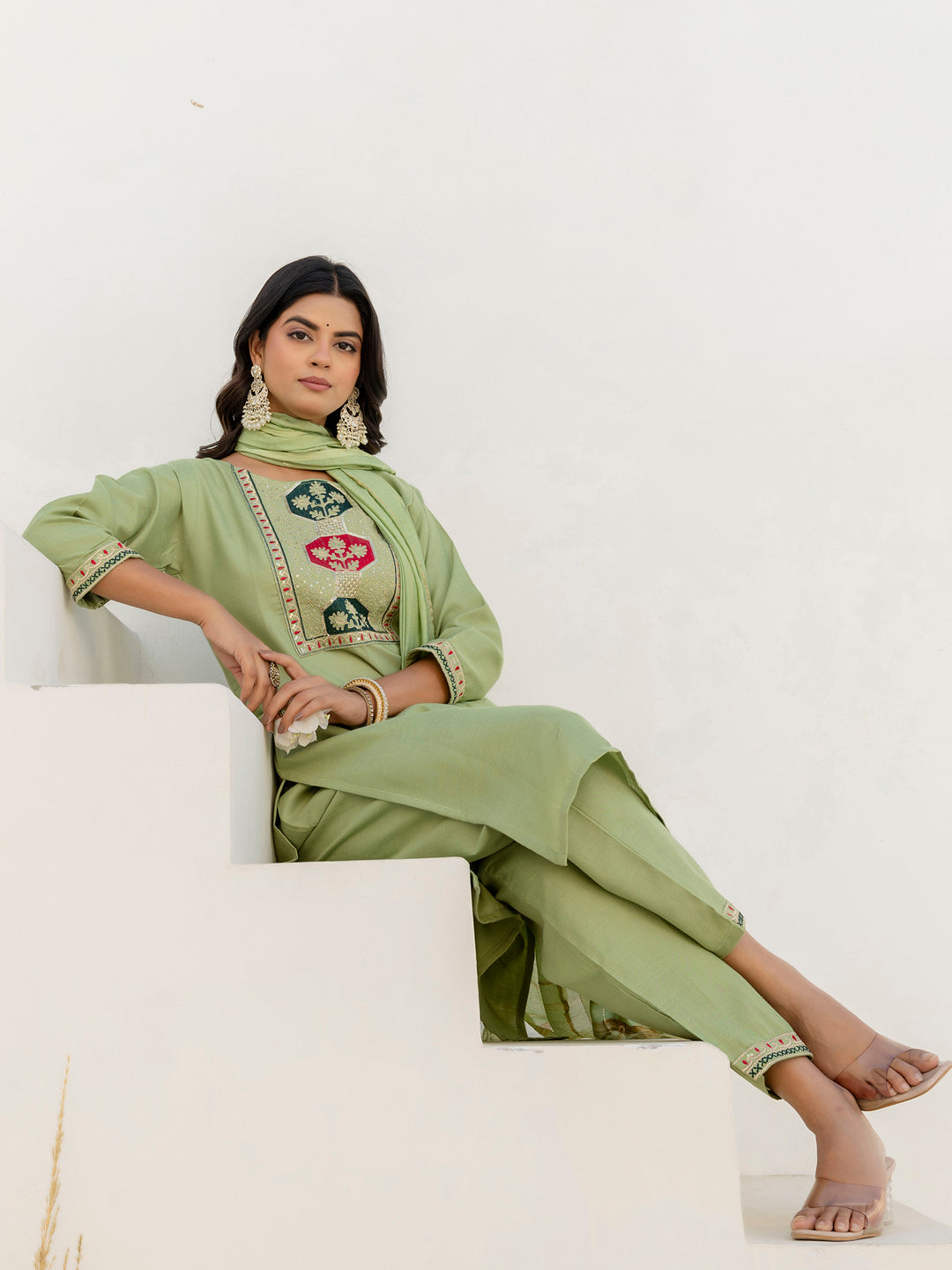 Hazel  Women Kurta and Trousers Pant Sets Cotton Blend