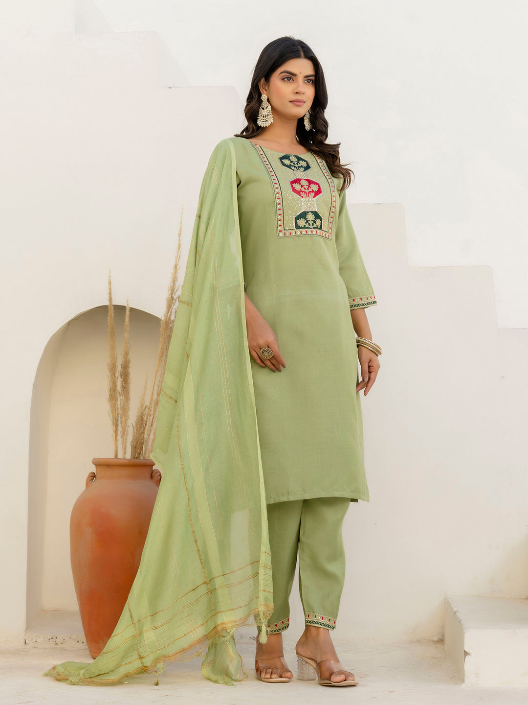 Hazel  Women Kurta and Trousers Pant Sets Cotton Blend