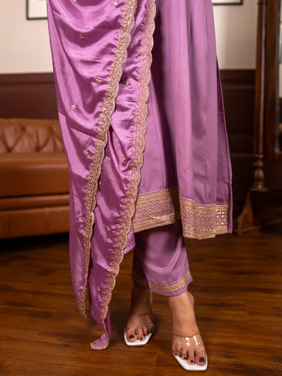 Navrangi Lavender Stylish Anarkali Kurta Set Ready to Wear Soft Silk Fabric with Embroidered Dupatta Tailored Fit
