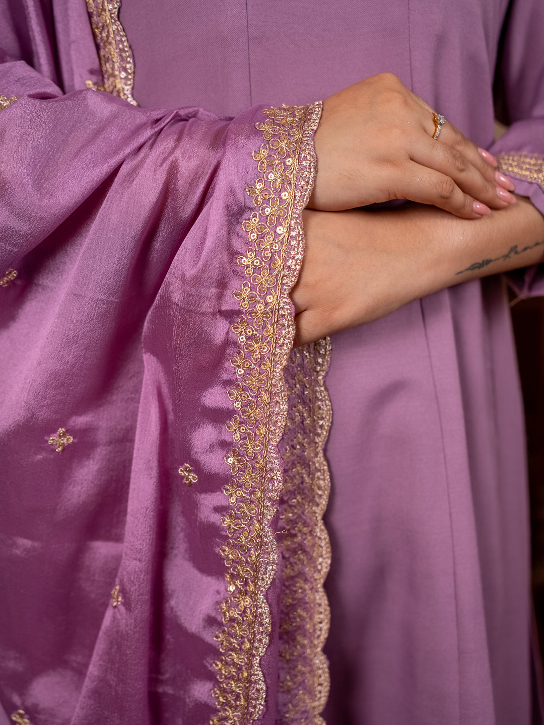 Navrangi Lavender Stylish Anarkali Kurta Set Ready to Wear Soft Silk Fabric with Embroidered Dupatta Tailored Fit