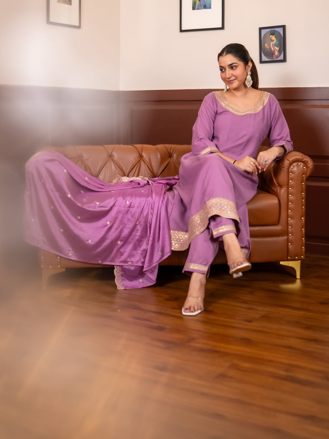 Navrangi Lavender Stylish Anarkali Kurta Set Ready to Wear Soft Silk Fabric with Embroidered Dupatta Tailored Fit