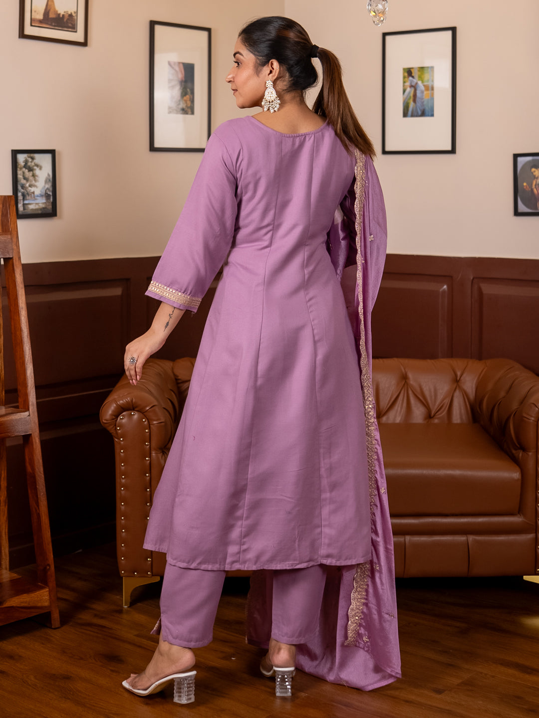 Navrangi Lavender Stylish Anarkali Kurta Set Ready to Wear Soft Silk Fabric with Embroidered Dupatta Tailored Fit
