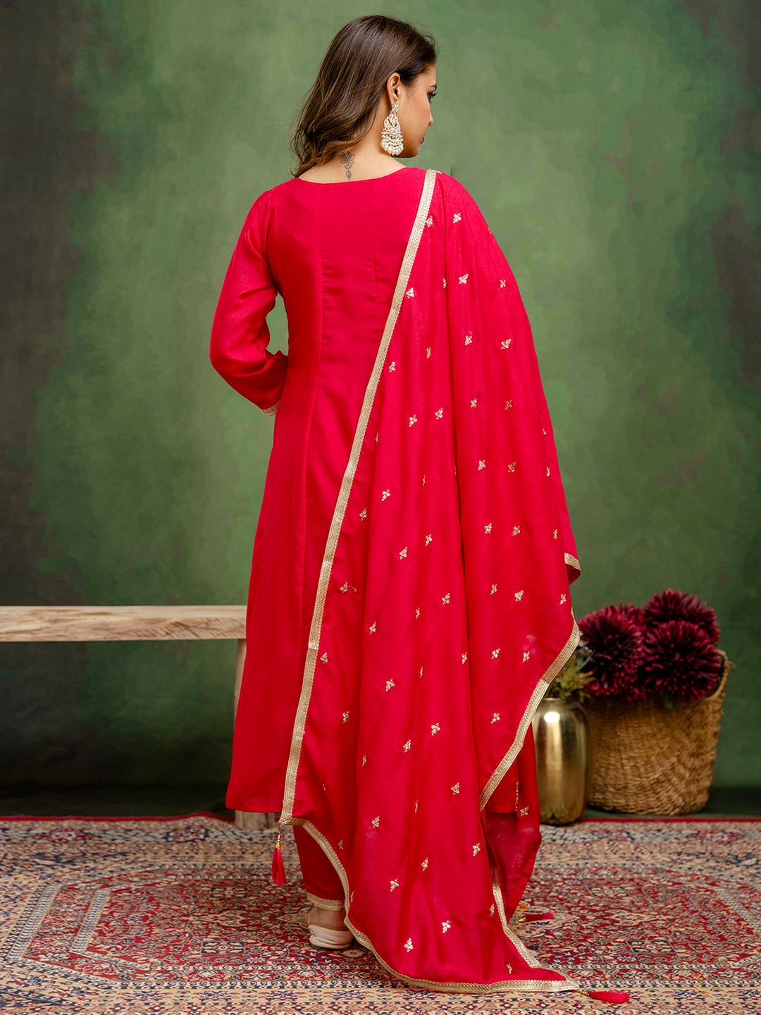 Charmi Women Anarkali Kurta and Pant Dupatta Sets Silk Blend Fabrics with Embroidery