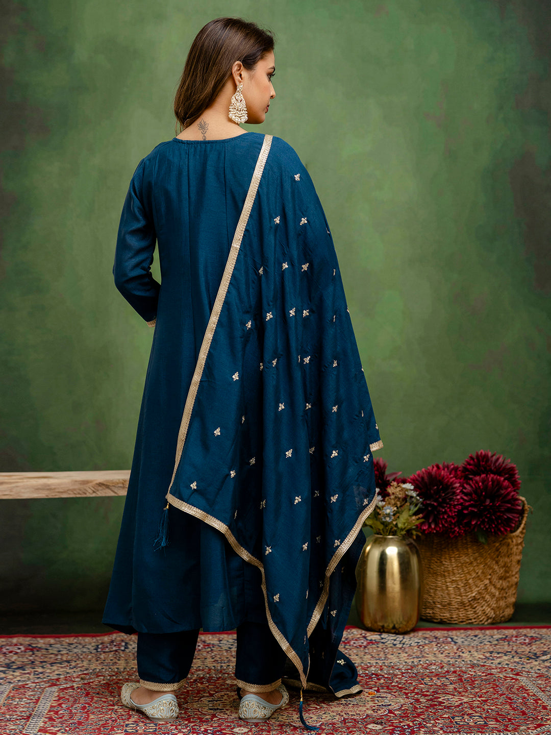 Charmi Women Anarkali Kurta and Pant Dupatta Sets Silk Blend Fabrics with Embroidery