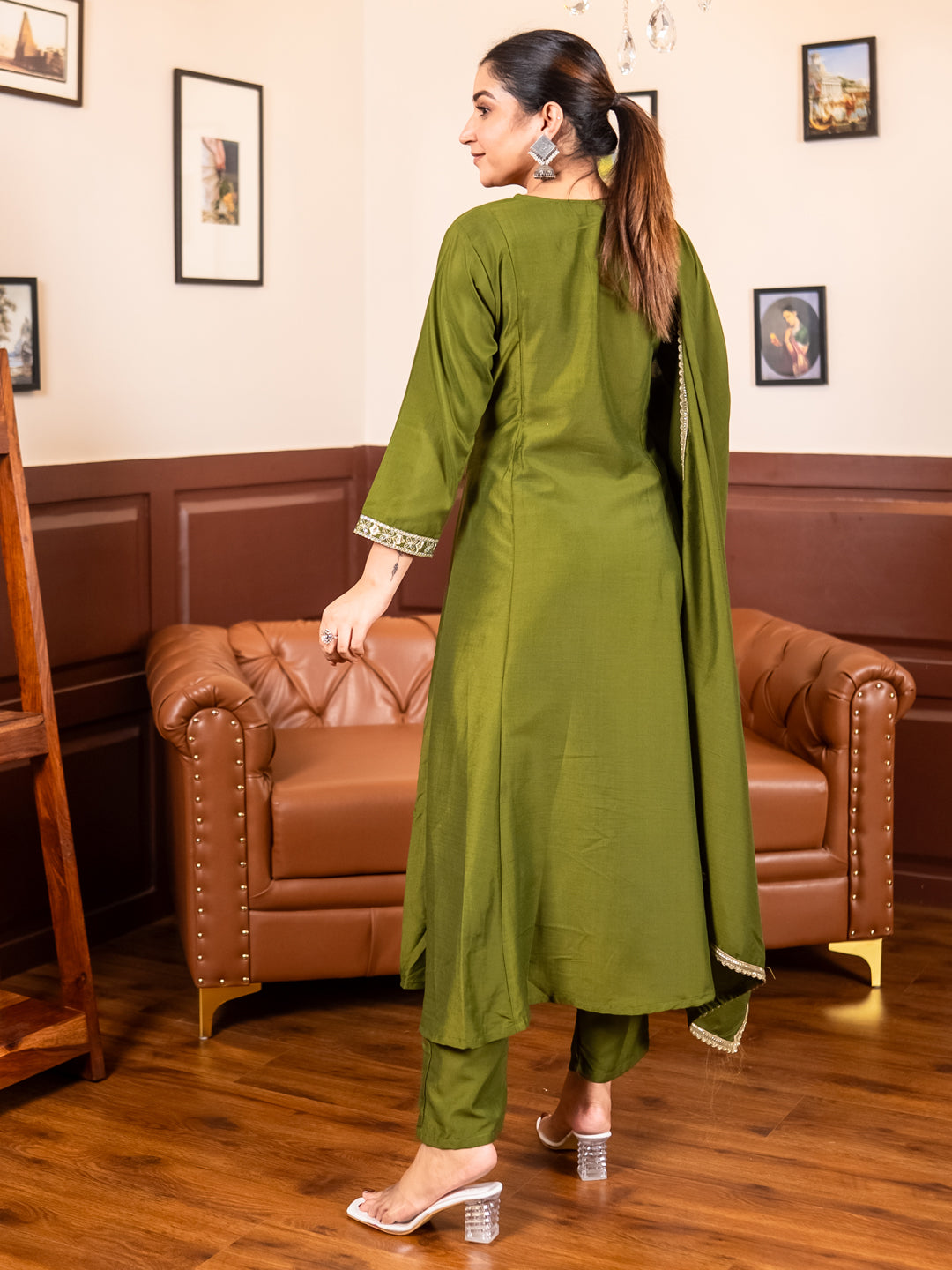 Shailaja mehndi Anarkali Kurta and Pant Dupatta Set