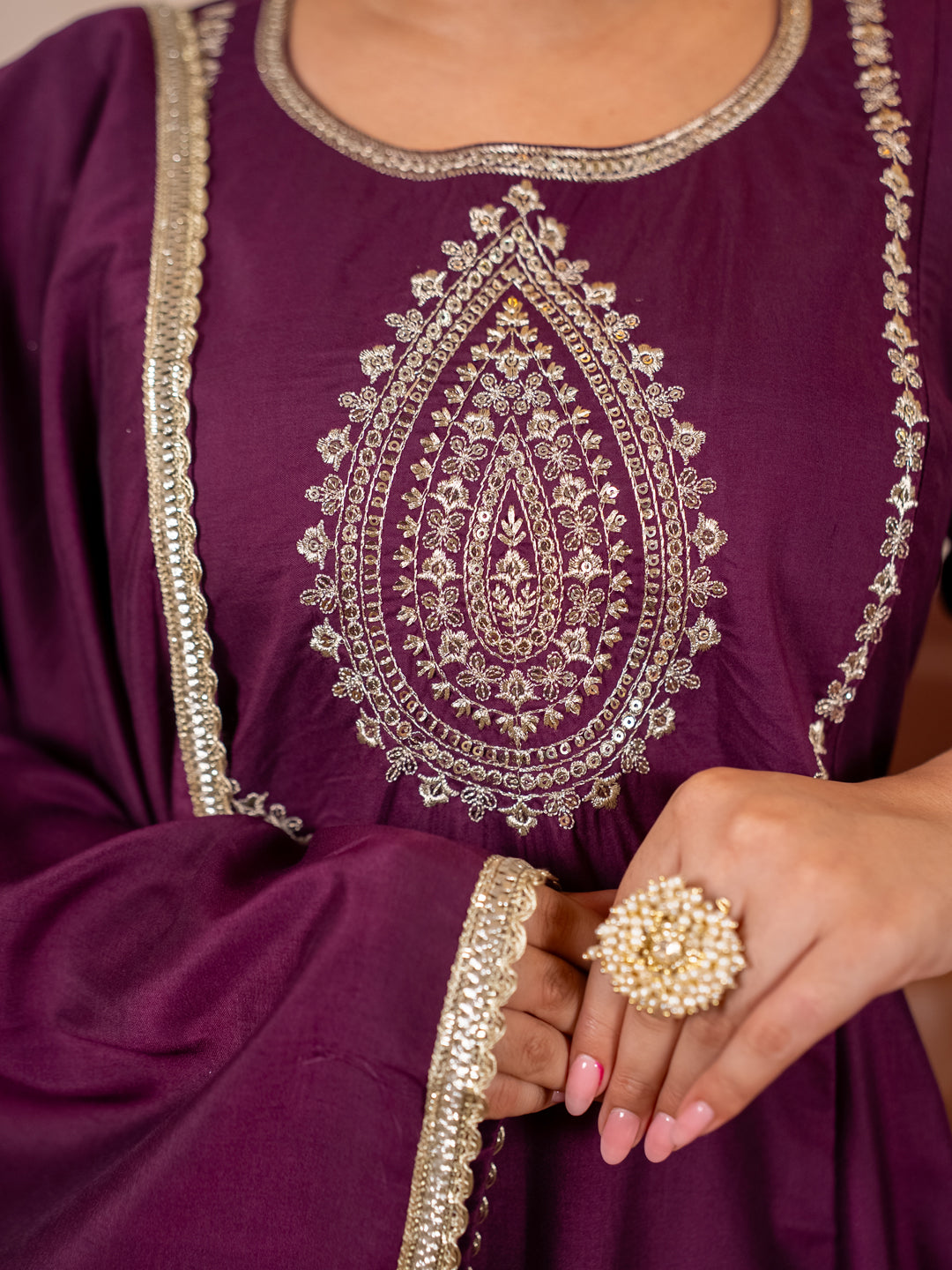 Aastha  purple Anarkali Kurta and Pant Dupatta Set