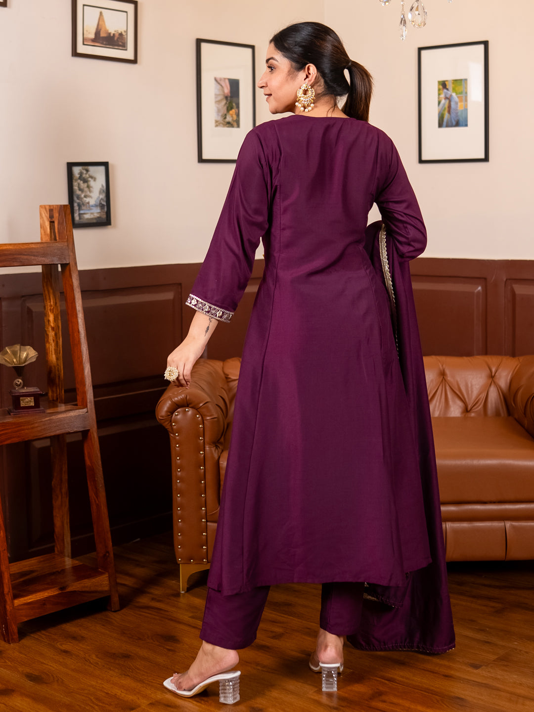 Aastha  purple Anarkali Kurta and Pant Dupatta Set