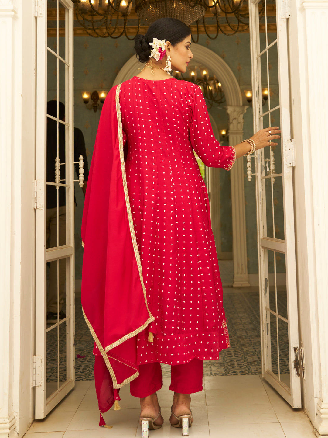 Nikita Pink Embroidered Anarkali Kurta Set Suits with Silk Dupatta