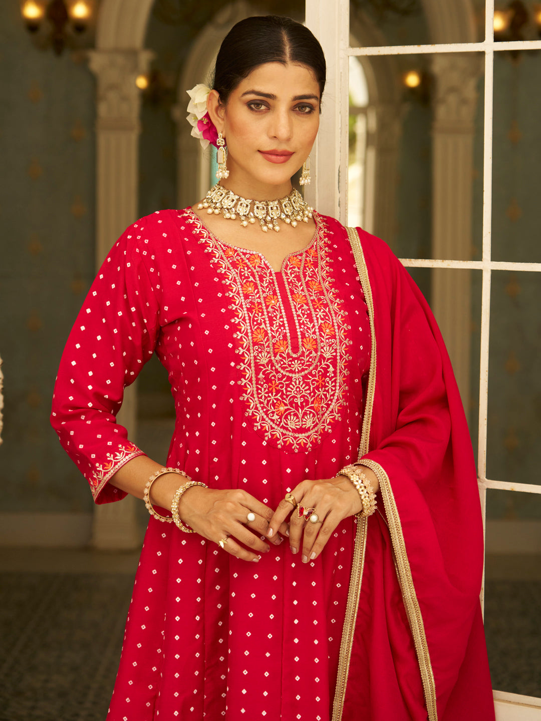 Nikita Pink Embroidered Anarkali Kurta Set Suits with Silk Dupatta