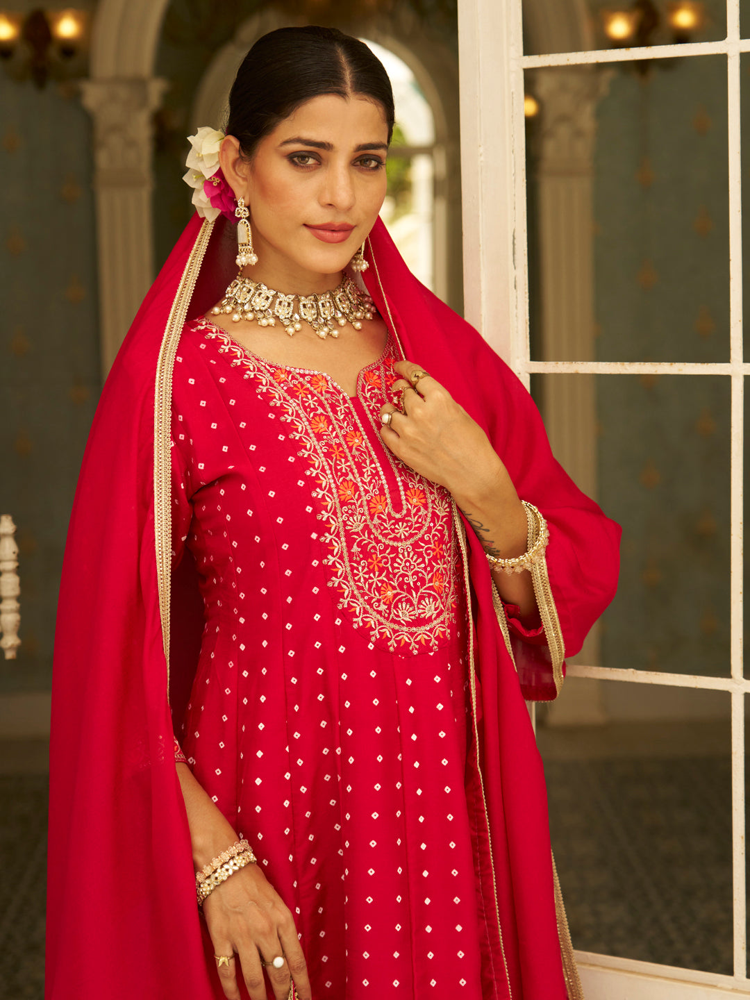 Nikita Pink Embroidered Anarkali Kurta Set Suits with Silk Dupatta