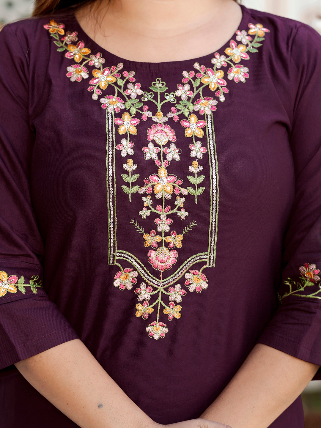 Sakshi Purple Women Floral Embroidered Regular Kurta with Trousers & With Dupatta