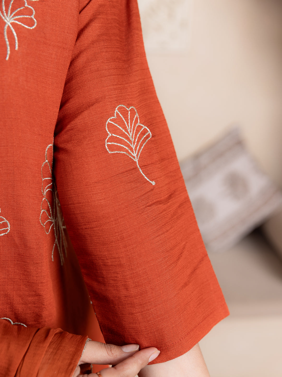 Tridha Rust Yoke Design Silk Blend Straight Suit With Dupatta