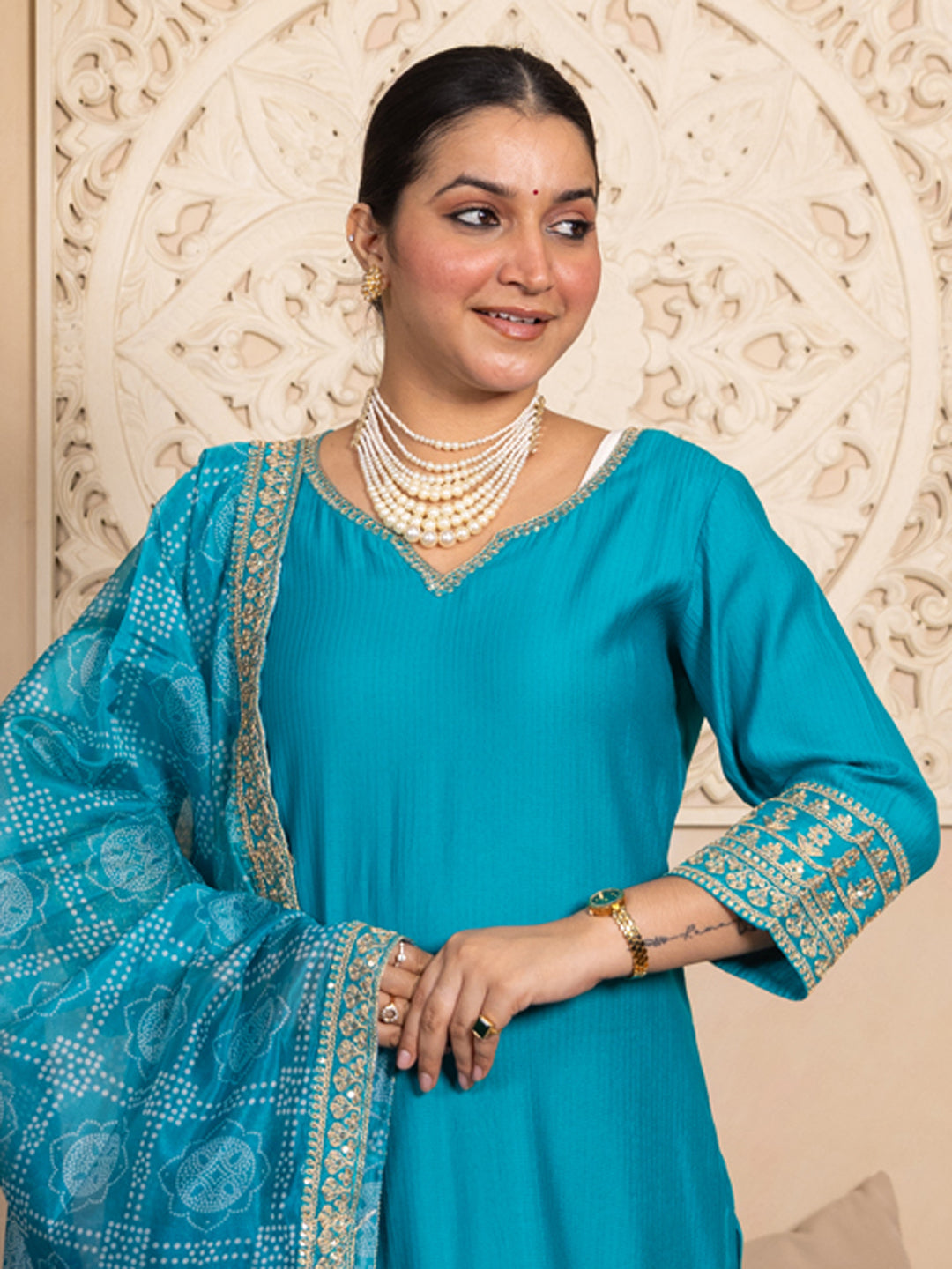 Prakriti Rama Kurta and Pant Dupatta Sets Silk Blend Fabrics with Embroidery