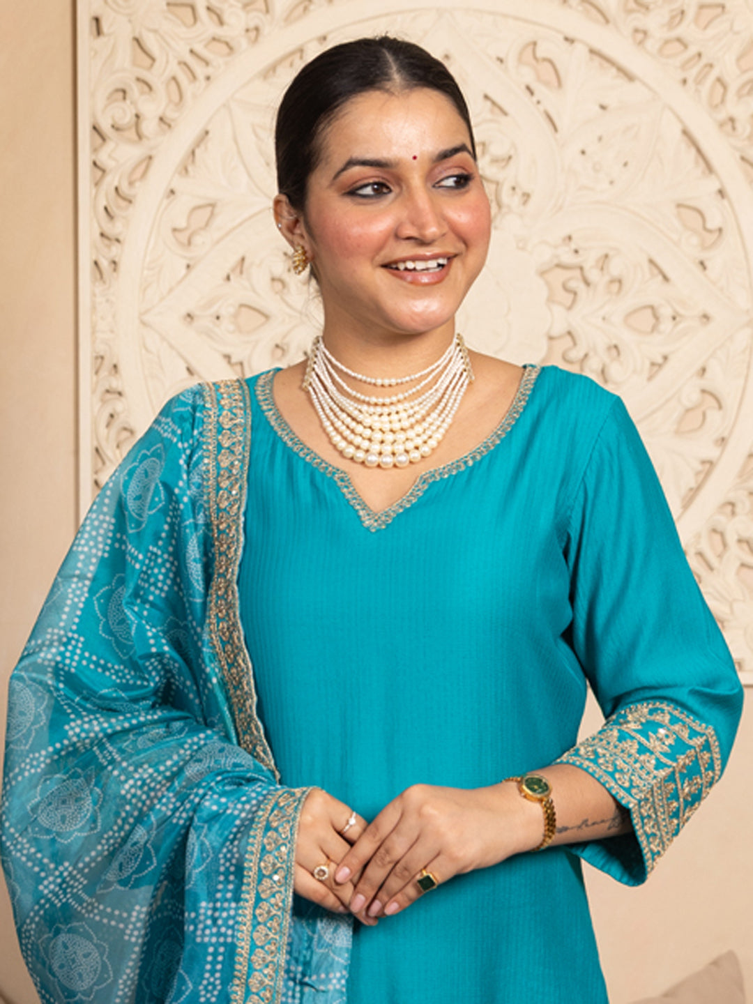 Prakriti Rama Kurta and Pant Dupatta Sets Silk Blend Fabrics with Embroidery