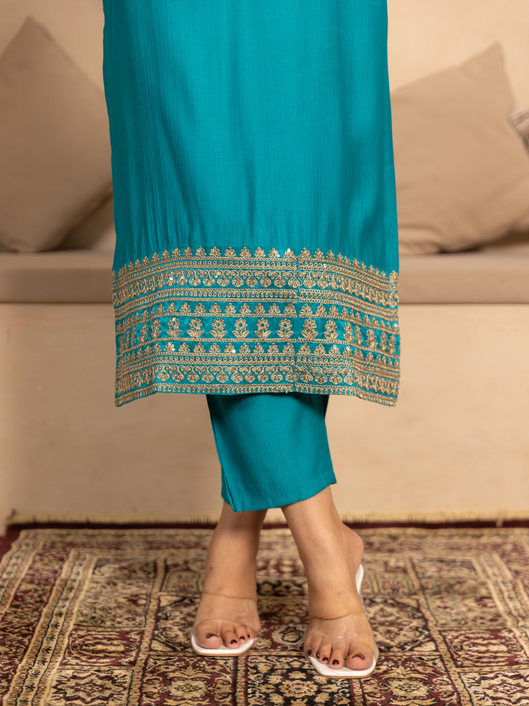 Prakriti Rama Kurta and Pant Dupatta Sets Silk Blend Fabrics with Embroidery