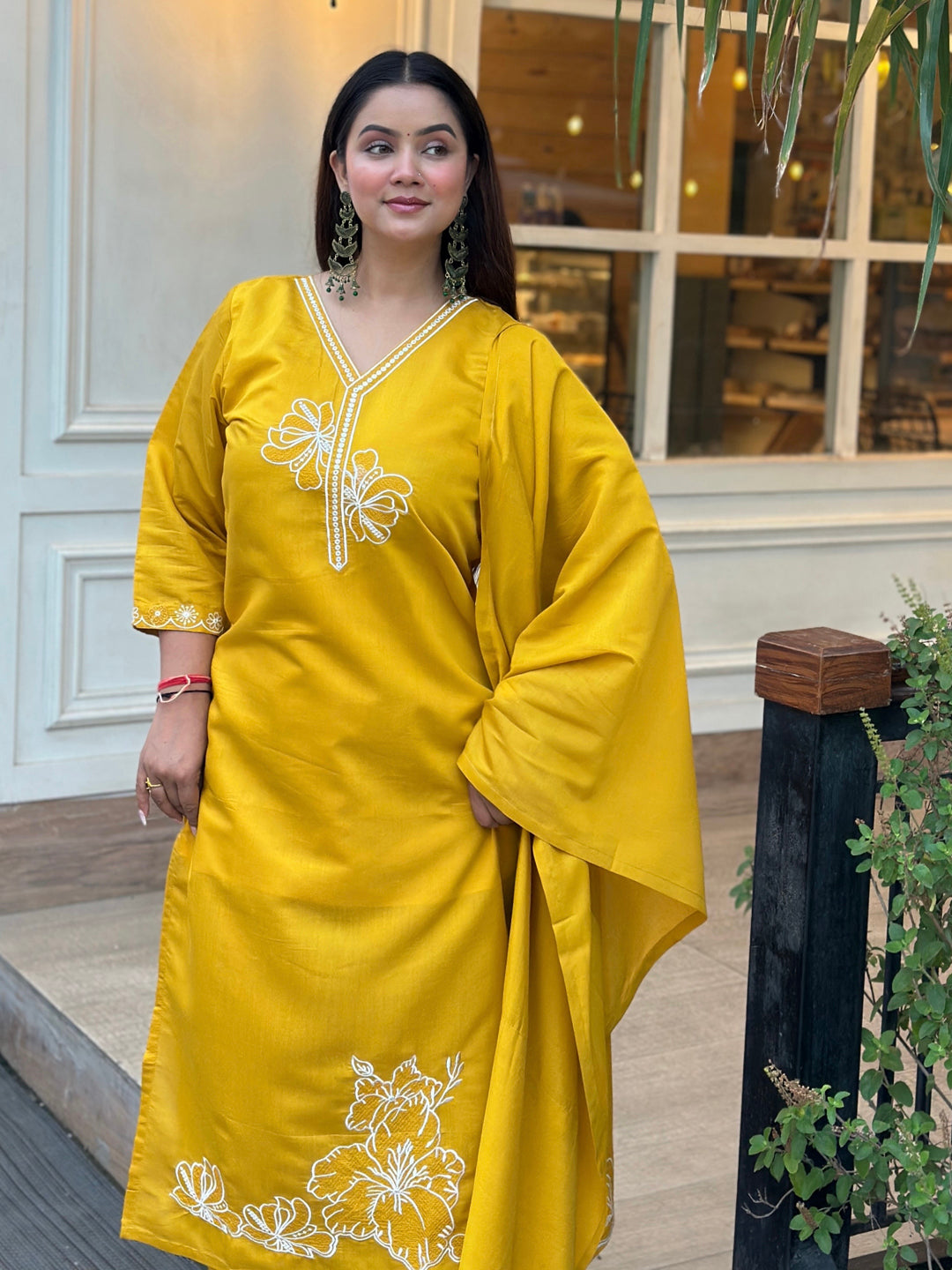 Twinkal Yellow Kurta and Pant Dupatta Sets Silk Blend Fabrics with Embroidery