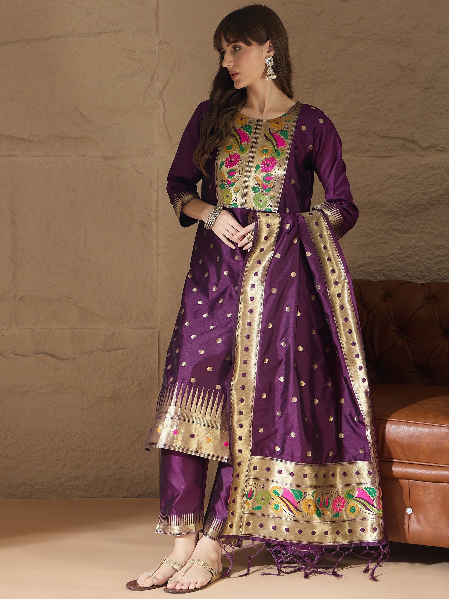Lucille Purple Cotton Silk Jacquard Kurta Pant With Banarasi Silk dupatta