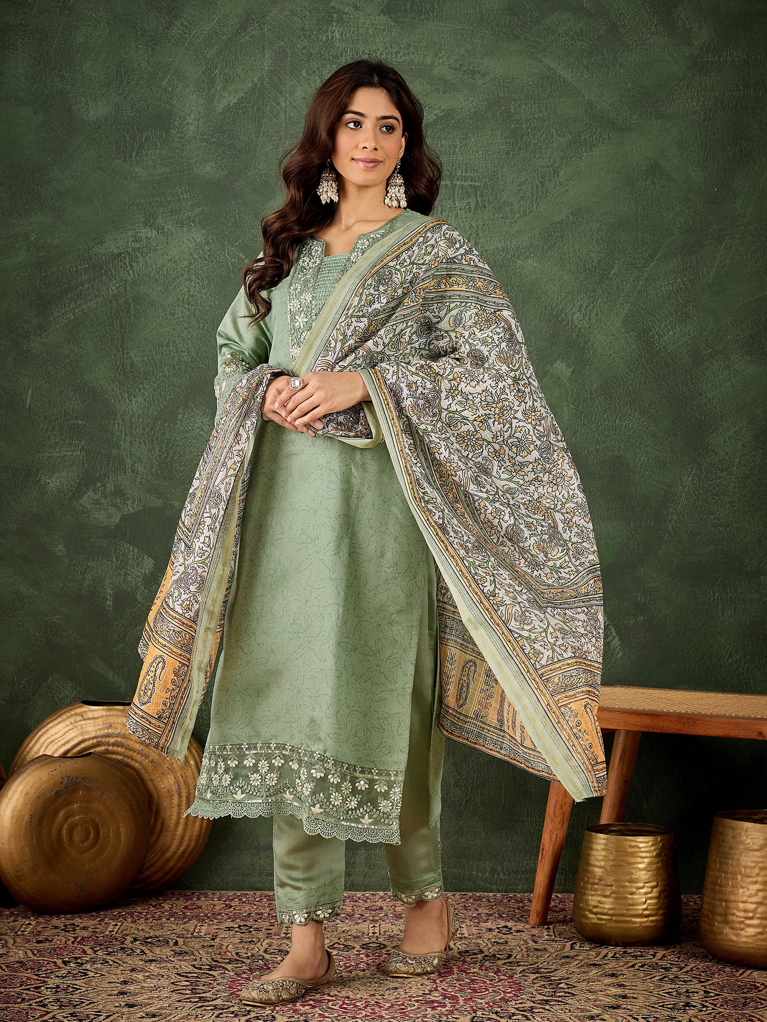 Zainab Women Silk Blend Kurta Pant Dupatta Set