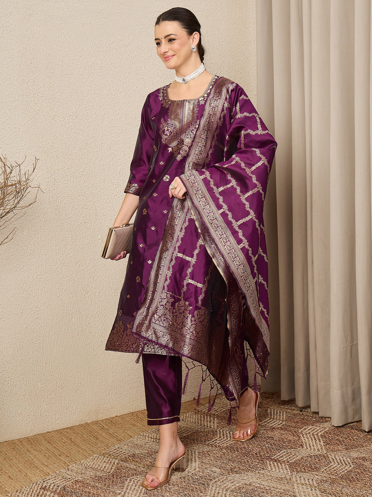 Aaravi Elegant Cotton Silk Kurta Set with Zari Work Ready to Wear Ethnic Outfit for Women