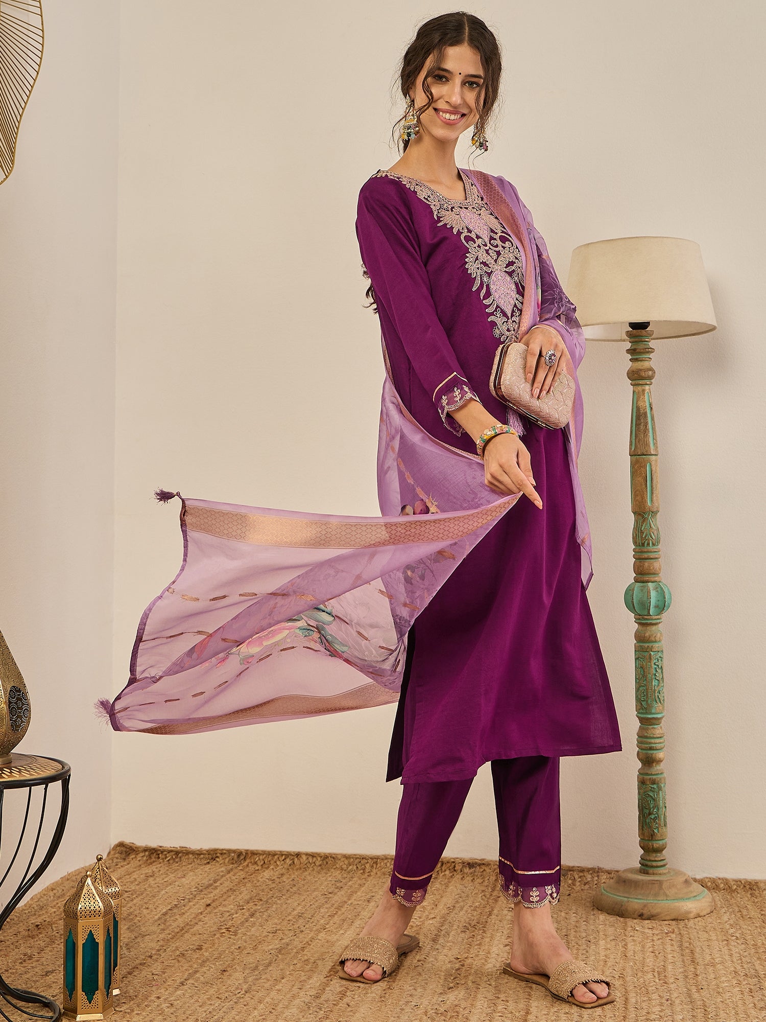 Nirvi Women's Ready to Wear Viscose Rayon Silk Kurta Set Lightweight Soft Stylish Ethnic Outfit