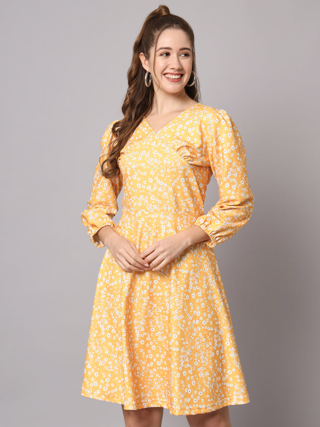 VredeVogel Women Fit and Flare Yellow Dress