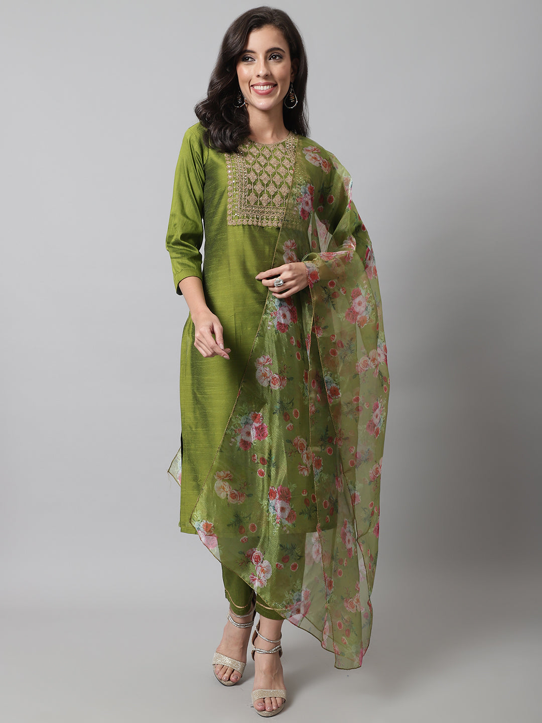 Aroshni Women Kurta and Trousers Pant Set Silk Blend