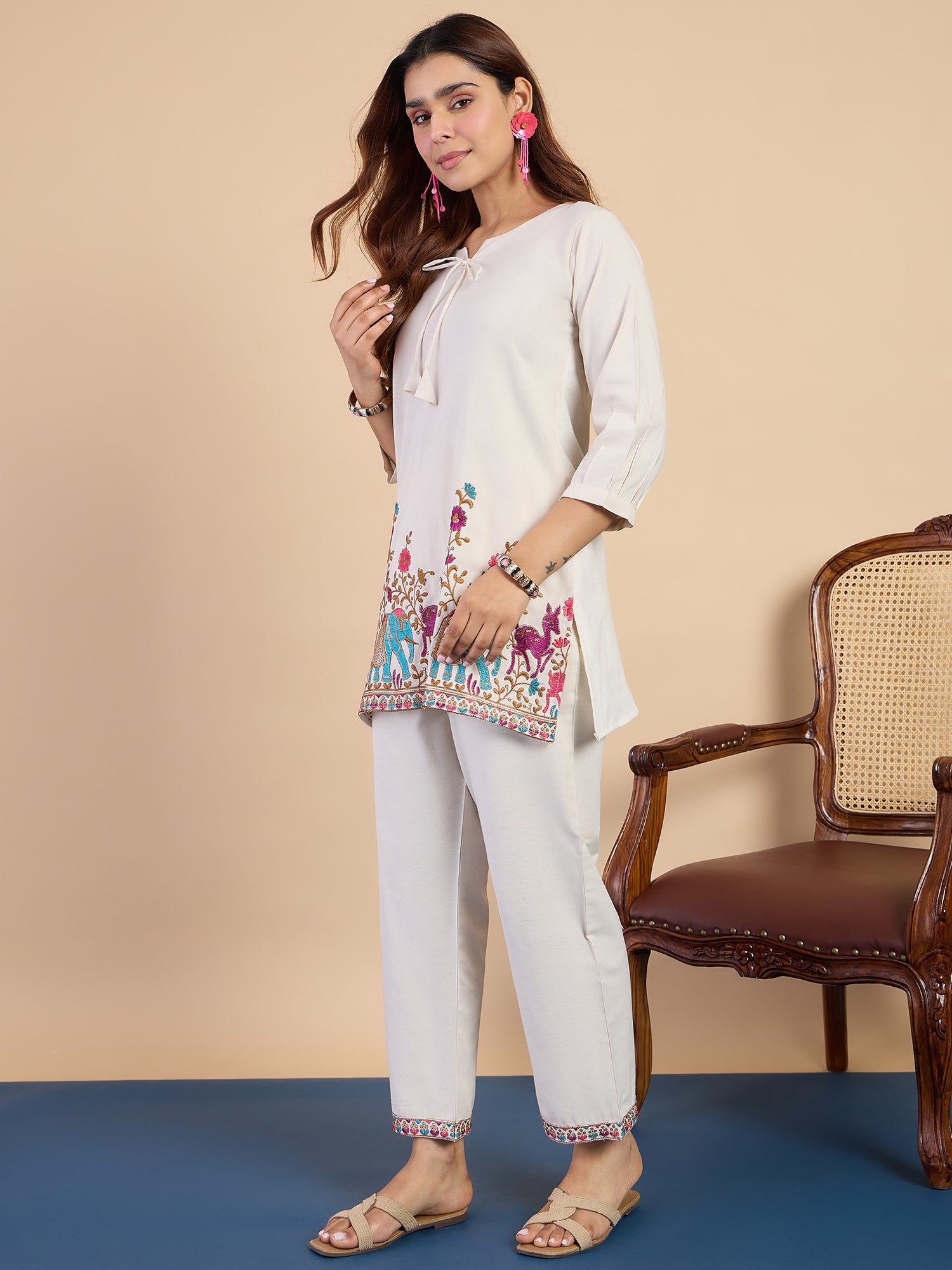 Inaya Off-white Women's Designer Kurta Pant Set Premium Pattern